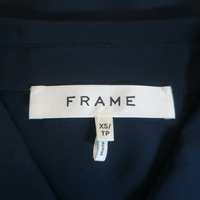 FRAME Chemise à boutons froncée en soie marine Taille Très Petite Manches courtes Blouse