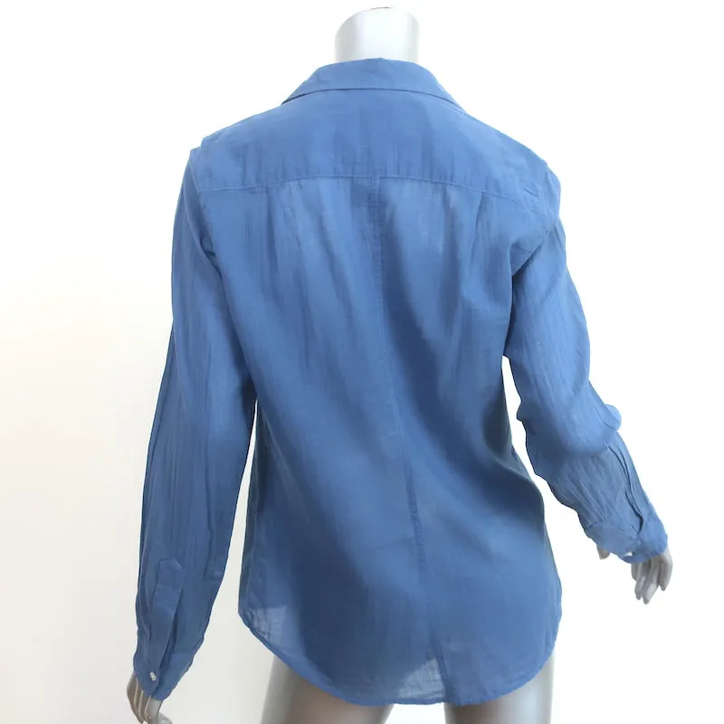 Frank & Eileen Chemise Barry Bleue en Coton Taille Petite Haut à Manches Longues