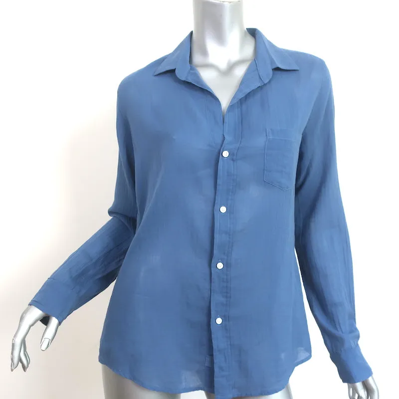 Frank & Eileen Chemise Barry Bleue en Coton Taille Petite Haut à Manches Longues