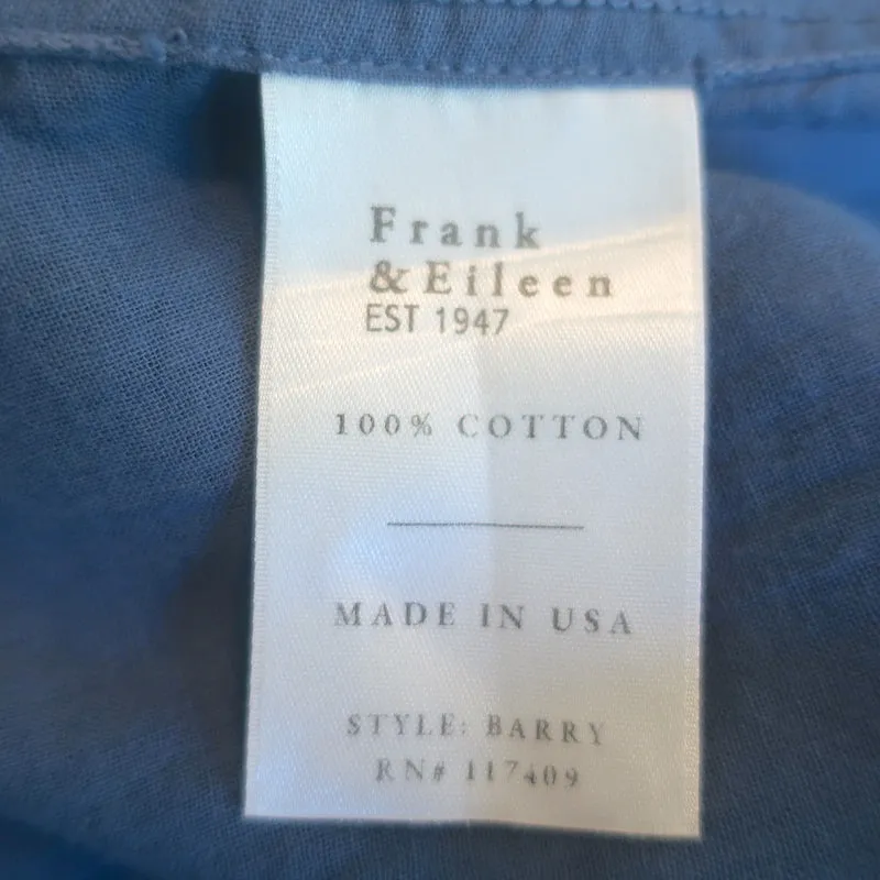 Frank & Eileen Chemise Barry Bleue en Coton Taille Petite Haut à Manches Longues