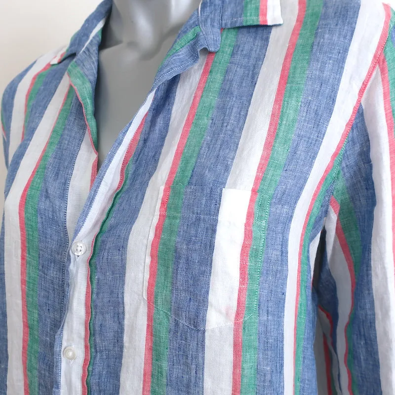 Frank & Eileen Chemise à boutons Eileen Rayures multicolores en lin Taille S NEUF