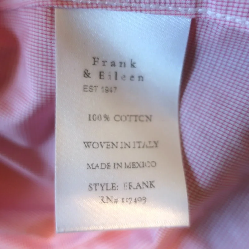 Frank & Eileen Chemise Frank Vérifié Rose Micro en Coton Taille Extra Extra Small