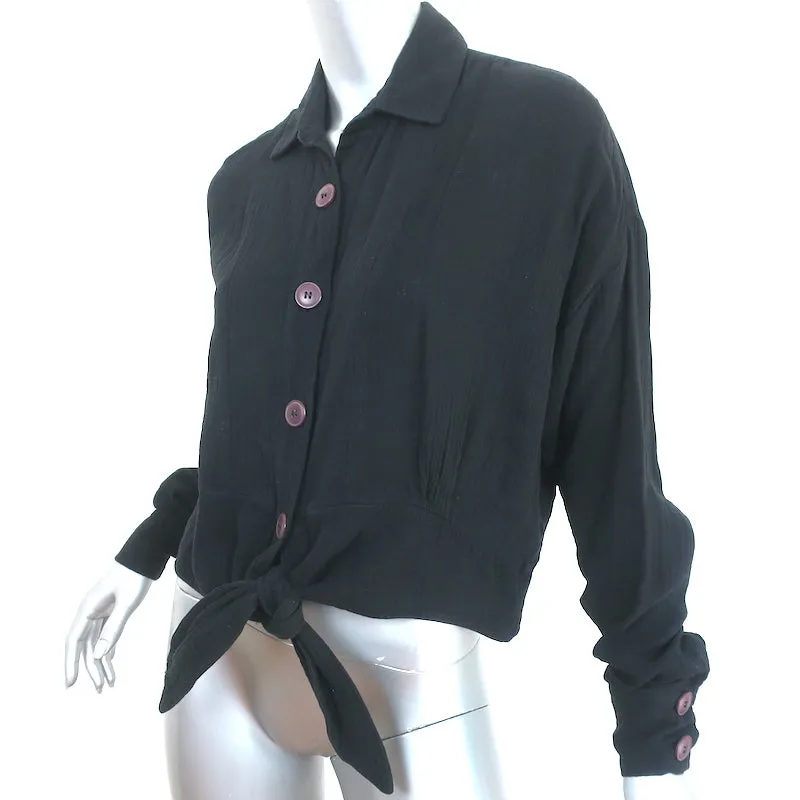 Free People Blouse à nouer Sunstreaks Noir Taille Très Petite Haut à manches longues