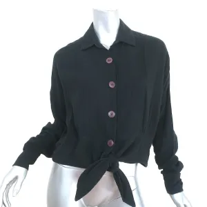 Free People Sunstreaks Tie Front Blouse Black Size Extra Small Long Sleeve Top