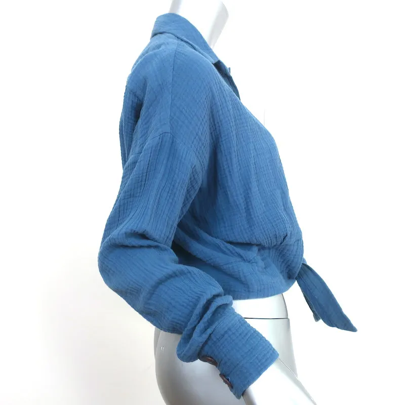 Free People Blouse Sunstreaks à nouer devant Bleu Taille Très Petit Haut à manches longues