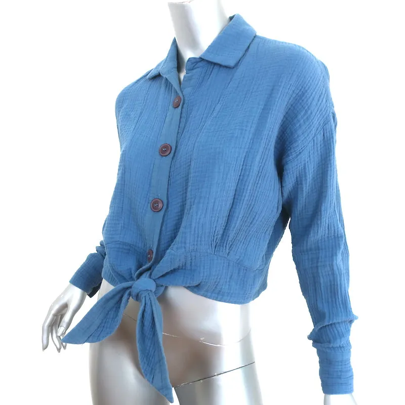 Free People Blouse Sunstreaks à nouer devant Bleu Taille Très Petit Haut à manches longues