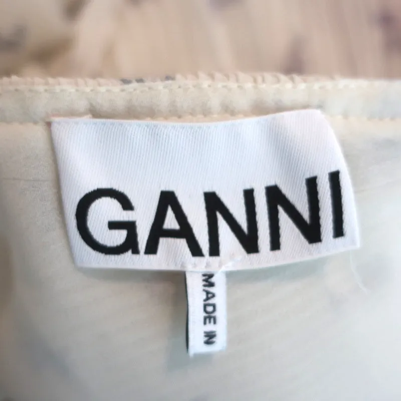 GANNI Blouse écru à imprimé floral en georgette plissée taille 36 haut à encolure en V