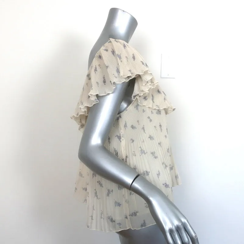 GANNI Blouse écru à imprimé floral en georgette plissée taille 36 haut à encolure en V