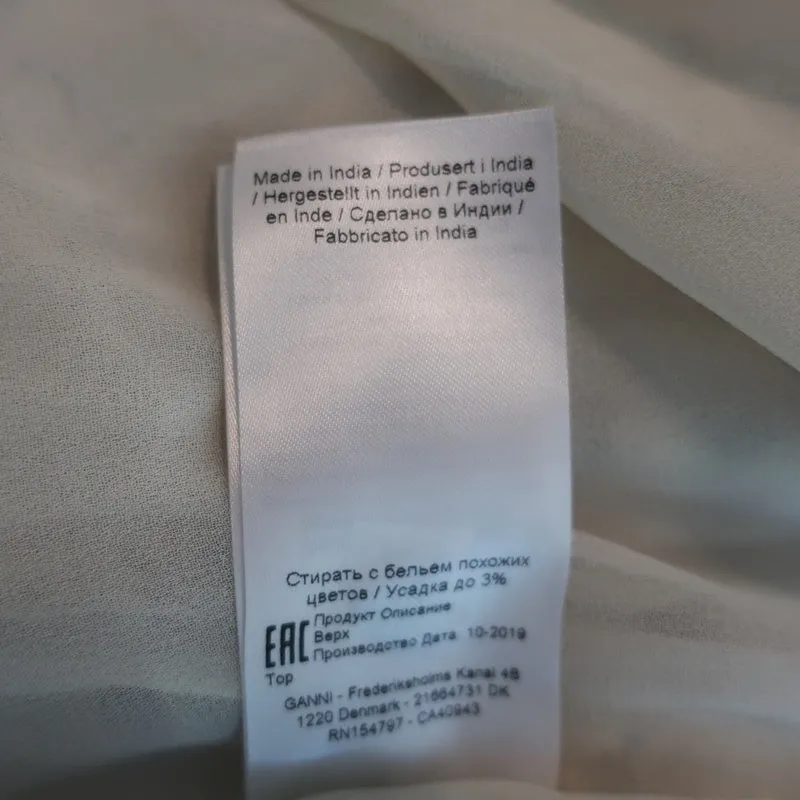 GANNI Blouse écru à imprimé floral en georgette plissée taille 36 haut à encolure en V