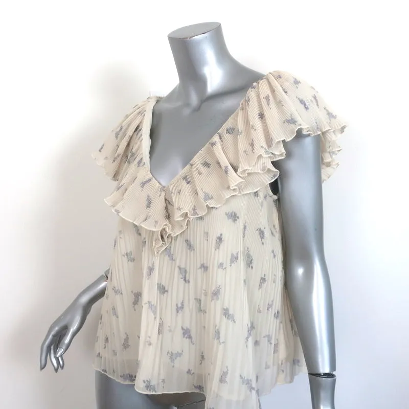GANNI Blouse écru à imprimé floral en georgette plissée taille 36 haut à encolure en V