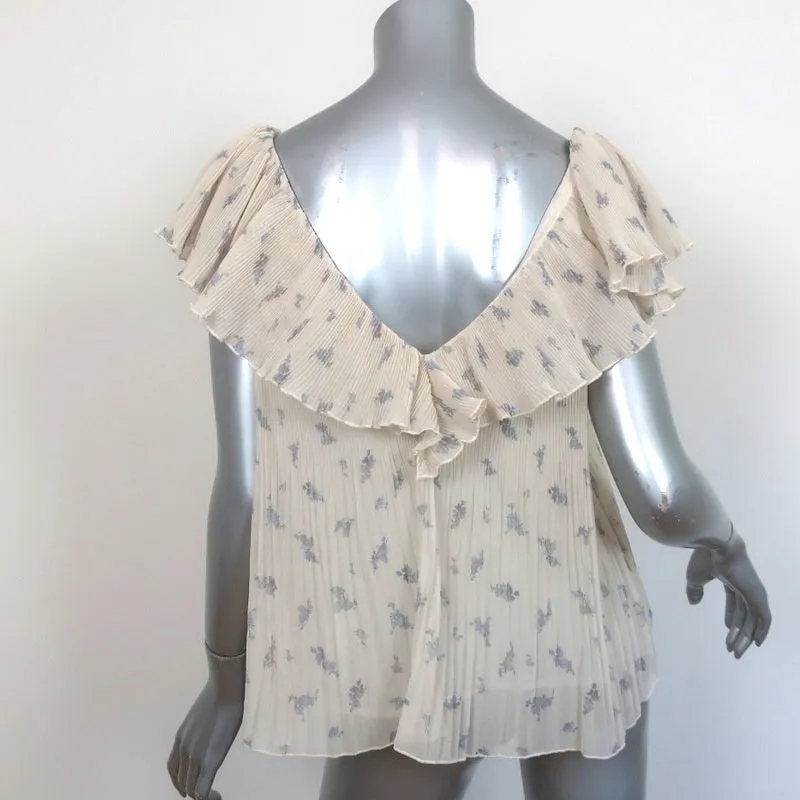 GANNI Blouse écru à imprimé floral en georgette plissée taille 36 haut à encolure en V