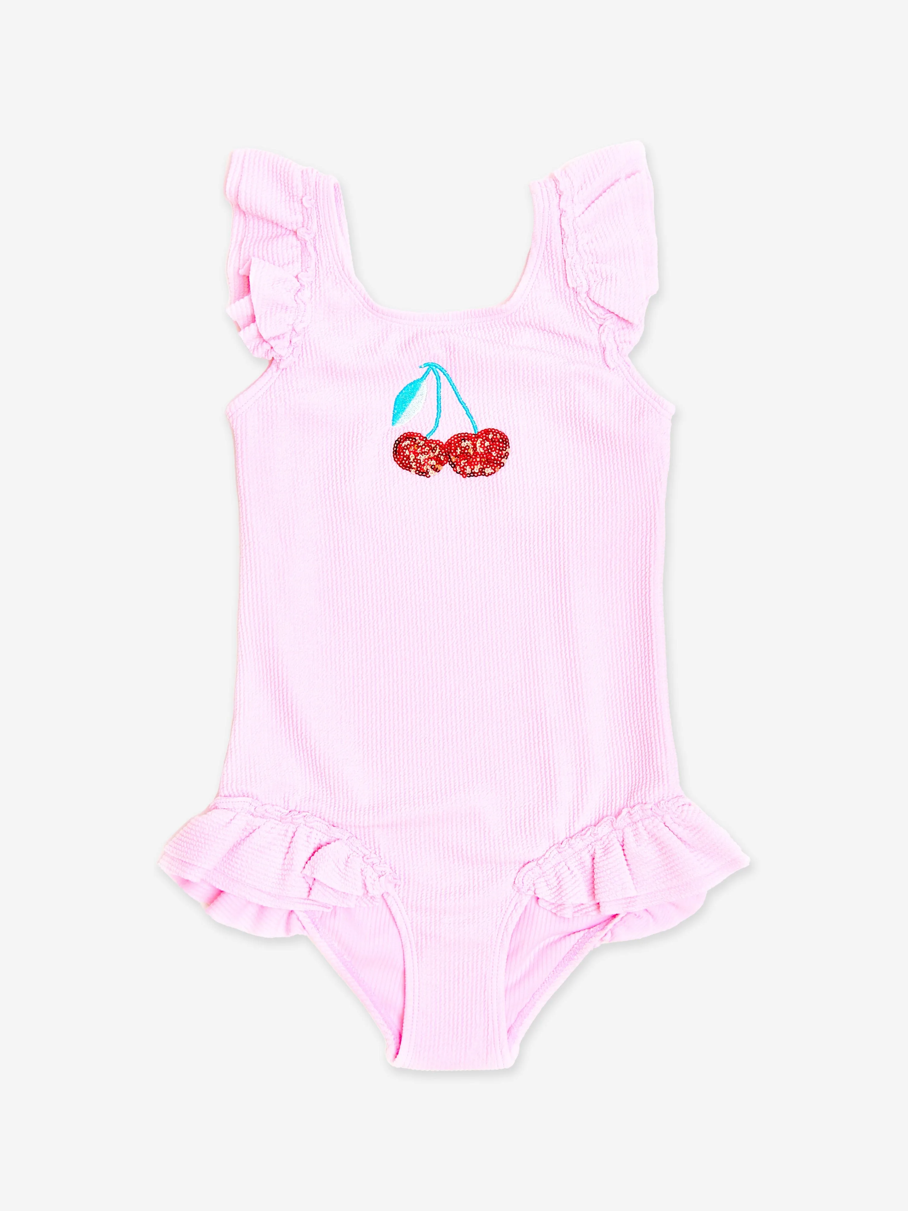 Maillot de bain cerise pour filles en rose (UPF50 )
