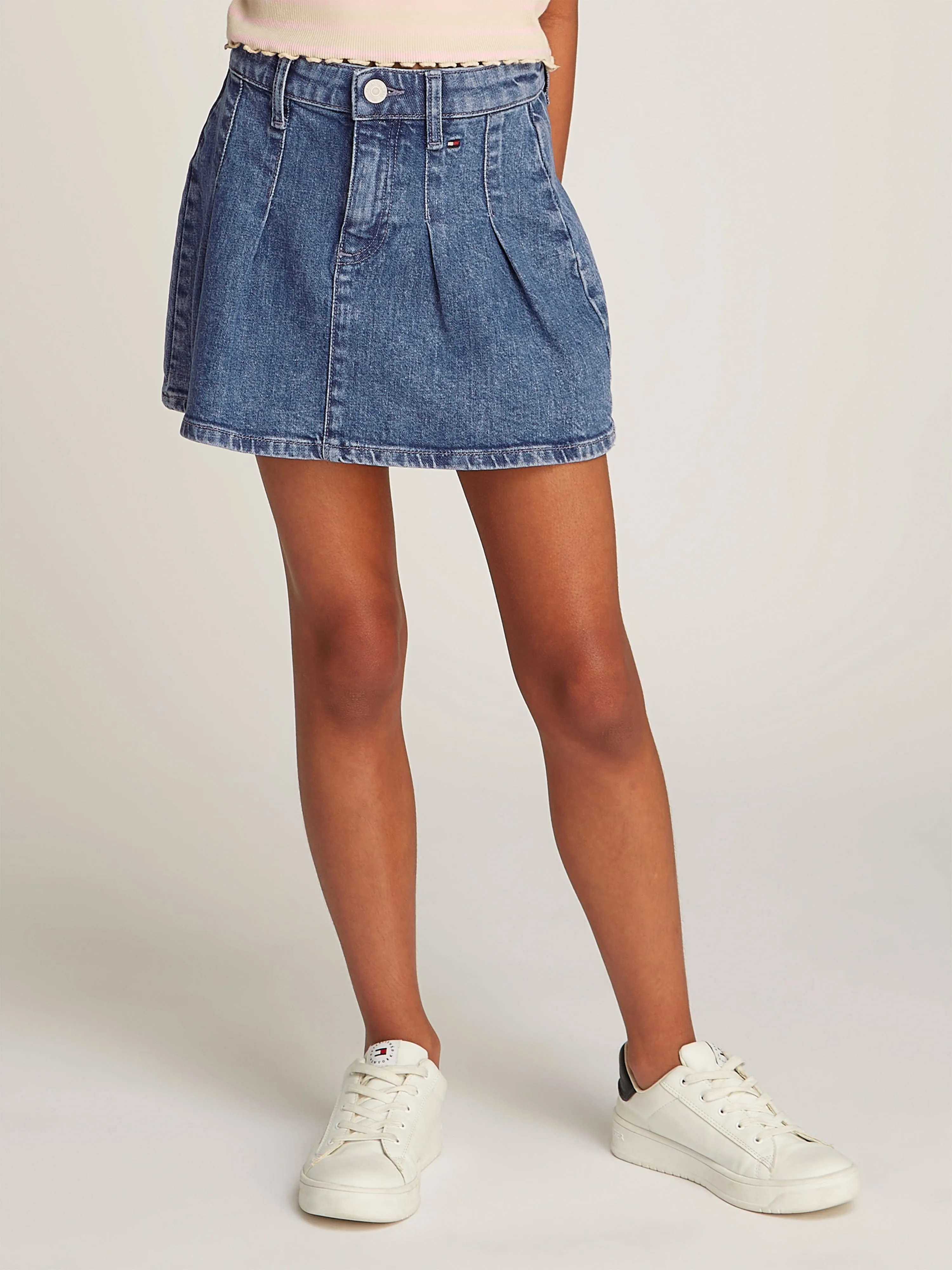 Jupe plissée en denim bleu pour filles