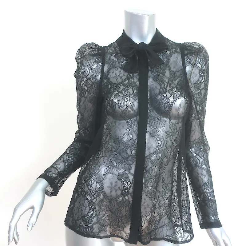 Givenchy Blouse Noeud Dentelle Noir Taille 38 Haut à Manches Longues