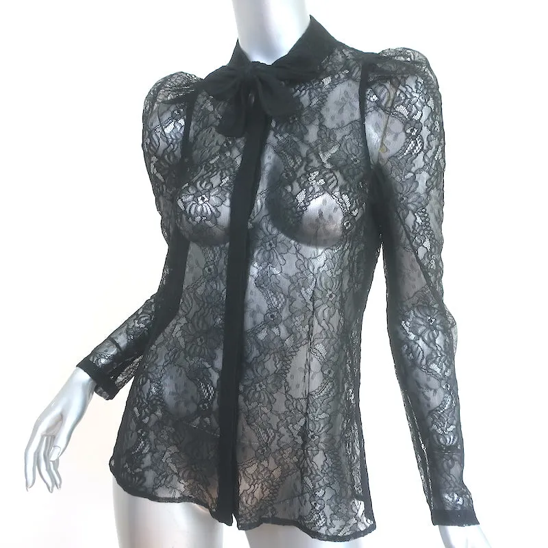 Givenchy Blouse Noeud Dentelle Noir Taille 38 Haut à Manches Longues