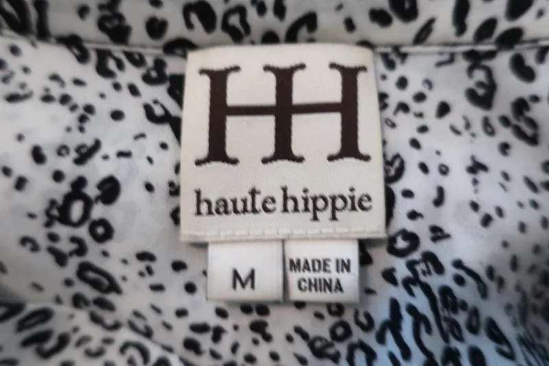 Haute Hippie Retour du Chemisier à Capuche Imprimé Léopard Blanc en Soie Taille Moyenne