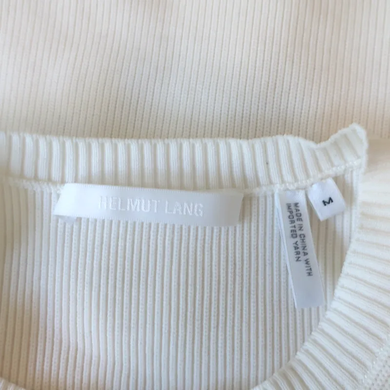 Helmut Lang T-shirt à col quart avec rayures blanches en tricot taille moyenne manches courtes