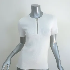 Helmut Lang Quarter Zip Tee White Ribbed Knit Size Medium Short Sleeve Top