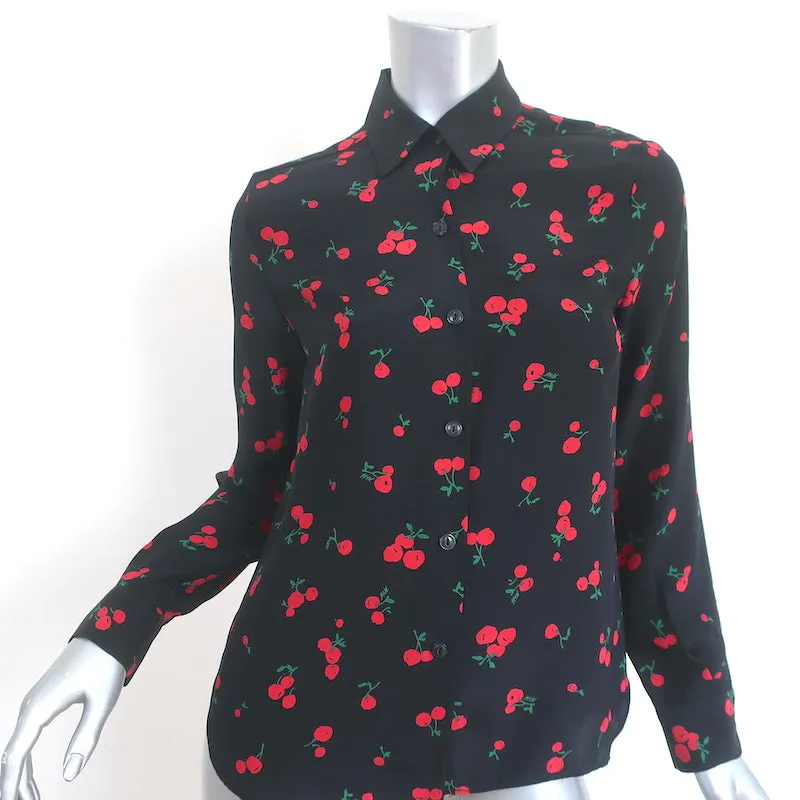 HVN Cristina Blouse en Soie Imprimée Cerise Noire Taille Moyenne Manches Longues