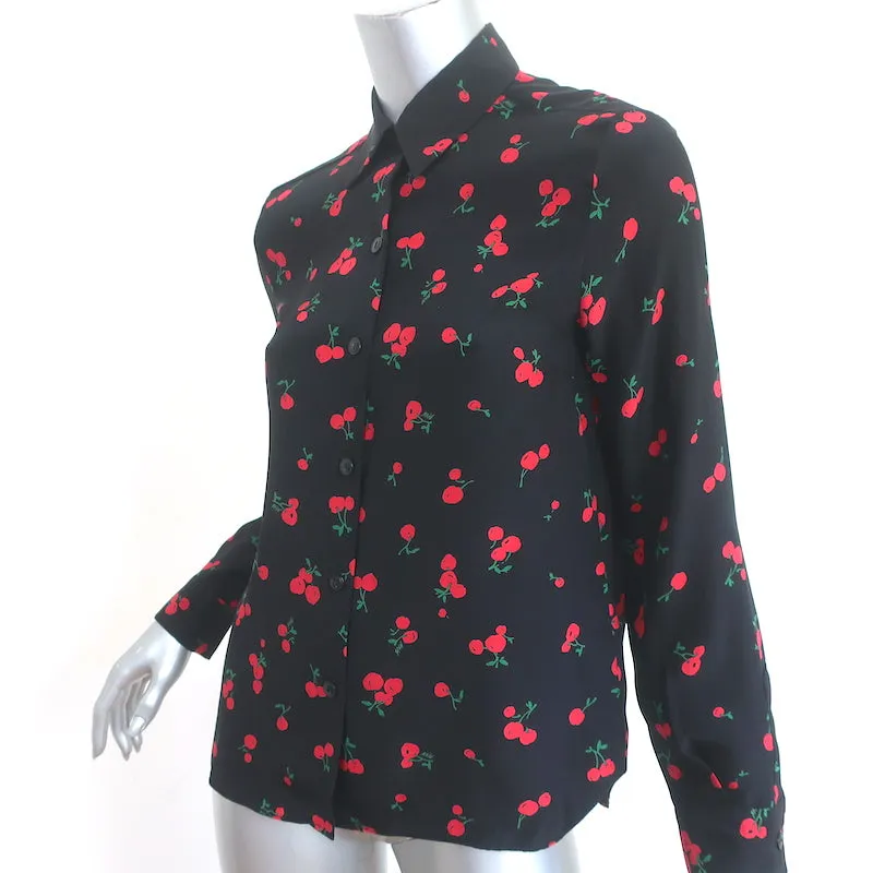 HVN Cristina Blouse en Soie Imprimée Cerise Noire Taille Moyenne Manches Longues