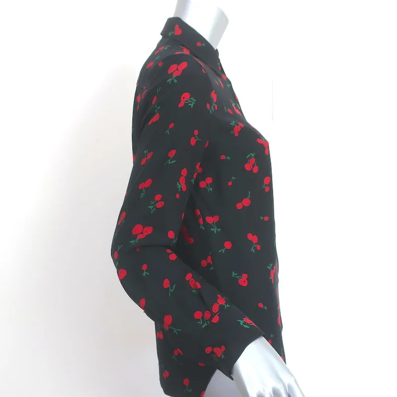 HVN Cristina Blouse en Soie Imprimée Cerise Noire Taille Moyenne Manches Longues