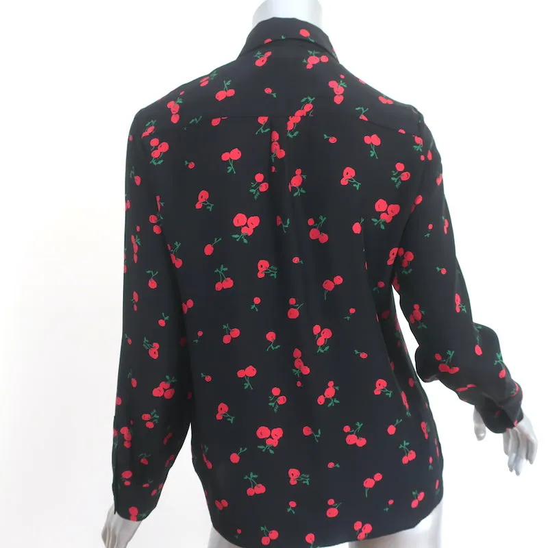 HVN Cristina Blouse en Soie Imprimée Cerise Noire Taille Moyenne Manches Longues
