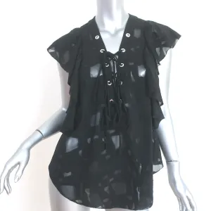 IRO Lace-Up Blouse Gilka Black Burnout Georgette Size 38 Sleeveless Top