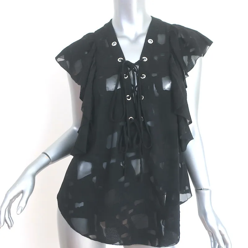 IRO Blouse à Lacets Gilka Noir Georgette Burnout Taille 38 Haut sans Manches