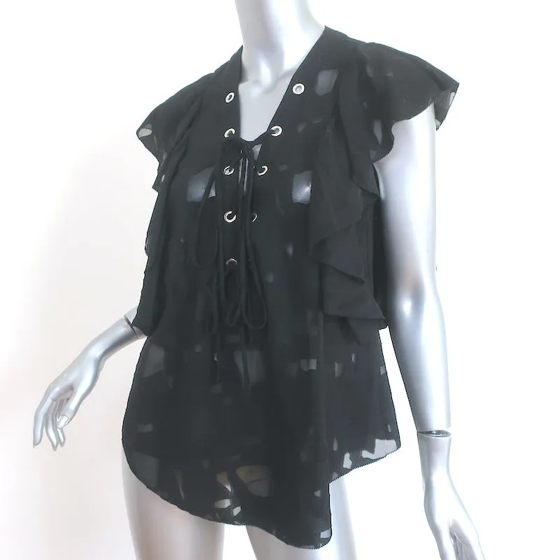 IRO Blouse à Lacets Gilka Noir Georgette Burnout Taille 38 Haut sans Manches
