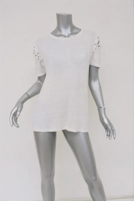 IRO Rachel T-shirt à lacets Blanc Lin Taille Très Petite Haut à manches courtes