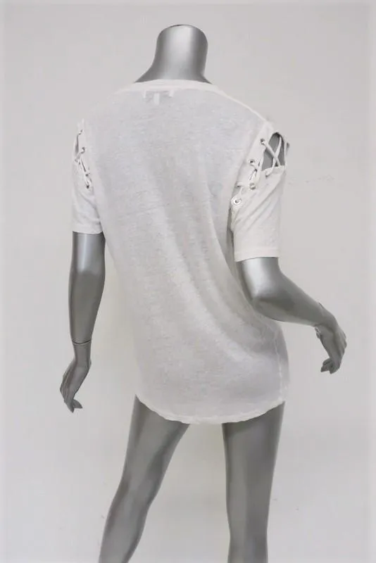 IRO Rachel T-shirt à lacets Blanc Lin Taille Très Petite Haut à manches courtes