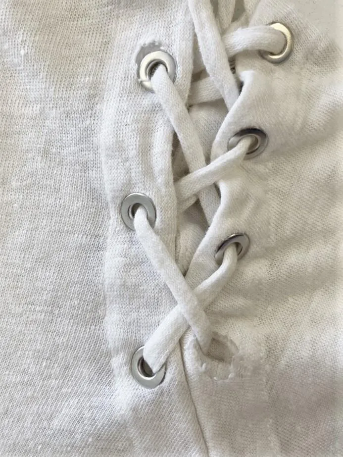 IRO Rachel T-shirt à lacets Blanc Lin Taille Très Petite Haut à manches courtes