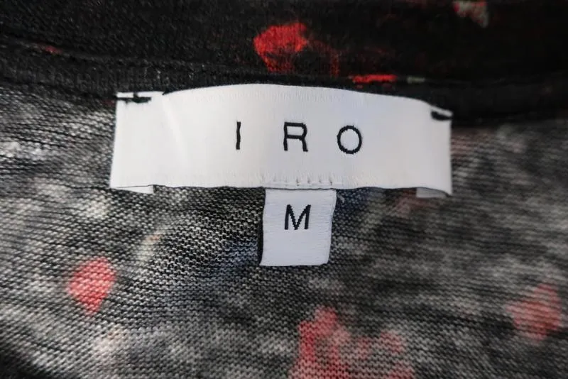Tee IRO Fusia Noir/Rouge Imprimé Floral en Lin Taille Medium Haut à Manches Courtes