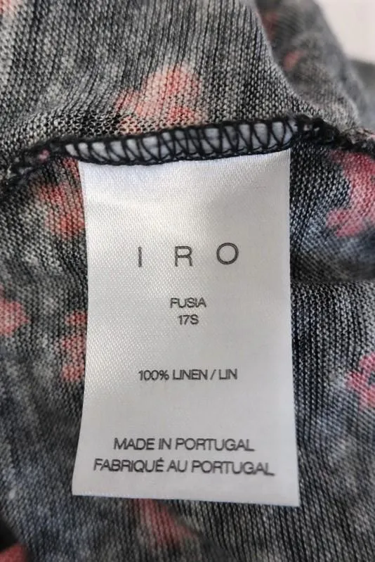 Tee IRO Fusia Noir/Rouge Imprimé Floral en Lin Taille Medium Haut à Manches Courtes