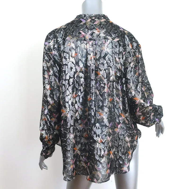 Isabel Marant Blouse Noire en Chiffon Imprimé Métallisé Taille 36 Manches Longues
