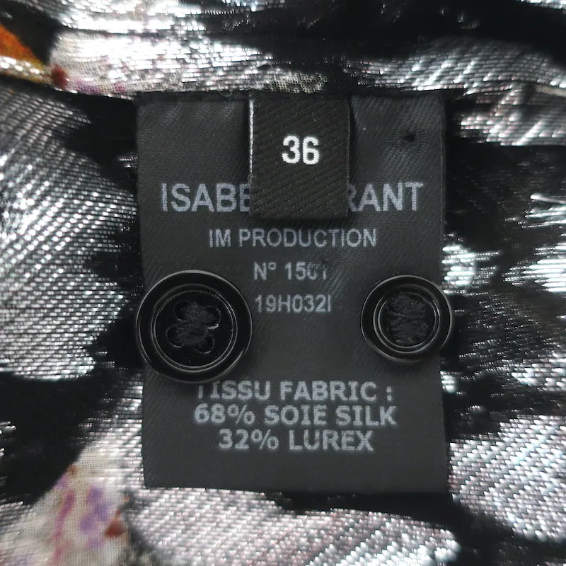Isabel Marant Blouse Noire en Chiffon Imprimé Métallisé Taille 36 Manches Longues