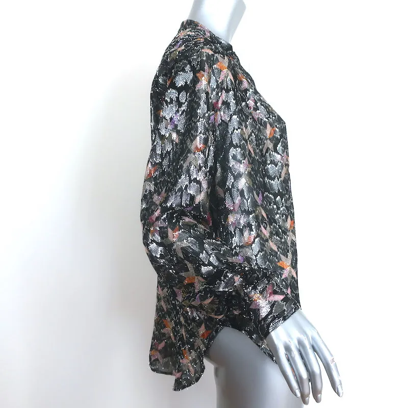 Isabel Marant Blouse Noire en Chiffon Imprimé Métallisé Taille 36 Manches Longues