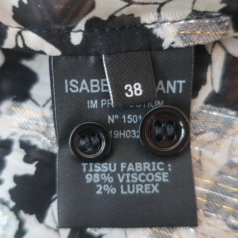Isabel Marant Blouse Daws Noir/Blanc Fil Métallique Coupe Taille 38 Haut à Manches Longues