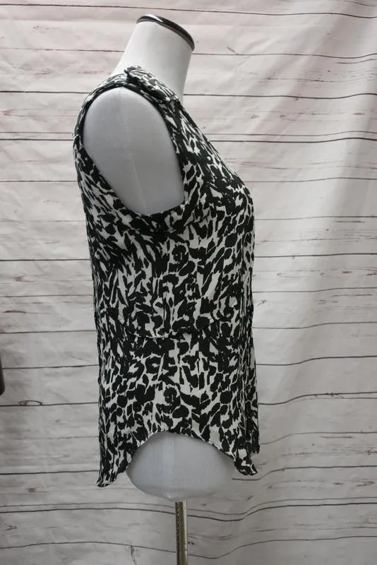 Isabel Marant Blouse Mousse Blanc/Noir Imprimé Léopard Soie Taille 38 Haut Sans Manches
