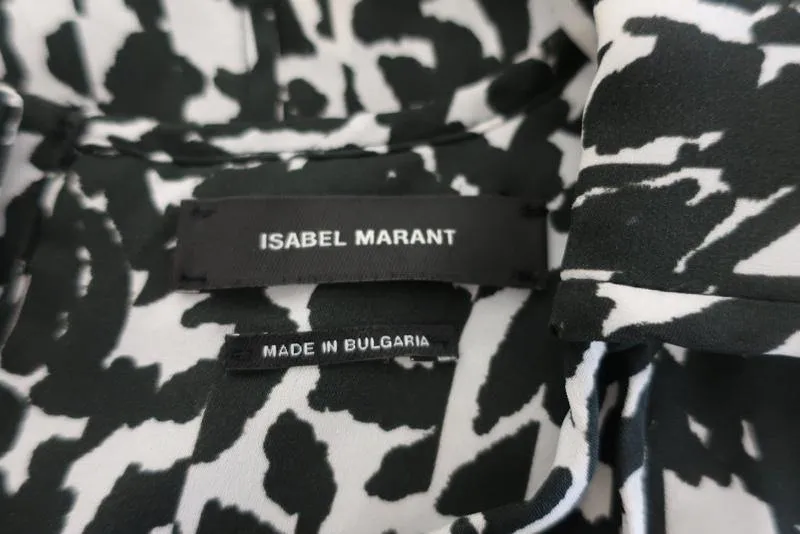 Isabel Marant Blouse Mousse Blanc/Noir Imprimé Léopard Soie Taille 38 Haut Sans Manches