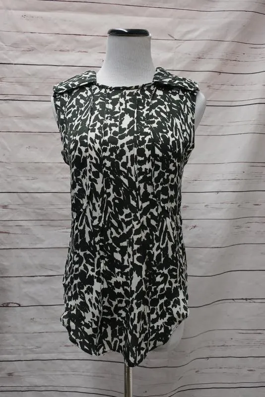 Isabel Marant Blouse Mousse Blanc/Noir Imprimé Léopard Soie Taille 38 Haut Sans Manches