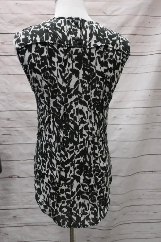 Isabel Marant Blouse Mousse Blanc/Noir Imprimé Léopard Soie Taille 38 Haut Sans Manches