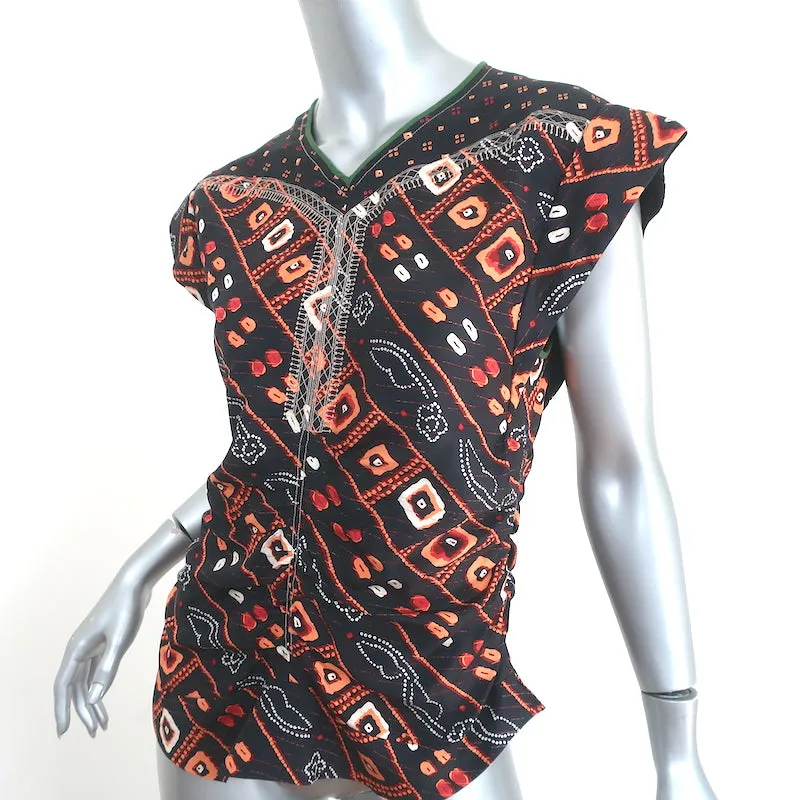 Isabel Marant Blouse Brodée Noire en Soie Imprimée Taille 40 à Nœud dans le Dos