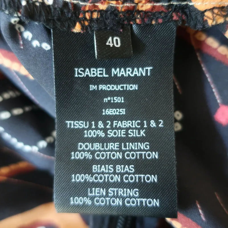 Isabel Marant Blouse Brodée Noire en Soie Imprimée Taille 40 à Nœud dans le Dos
