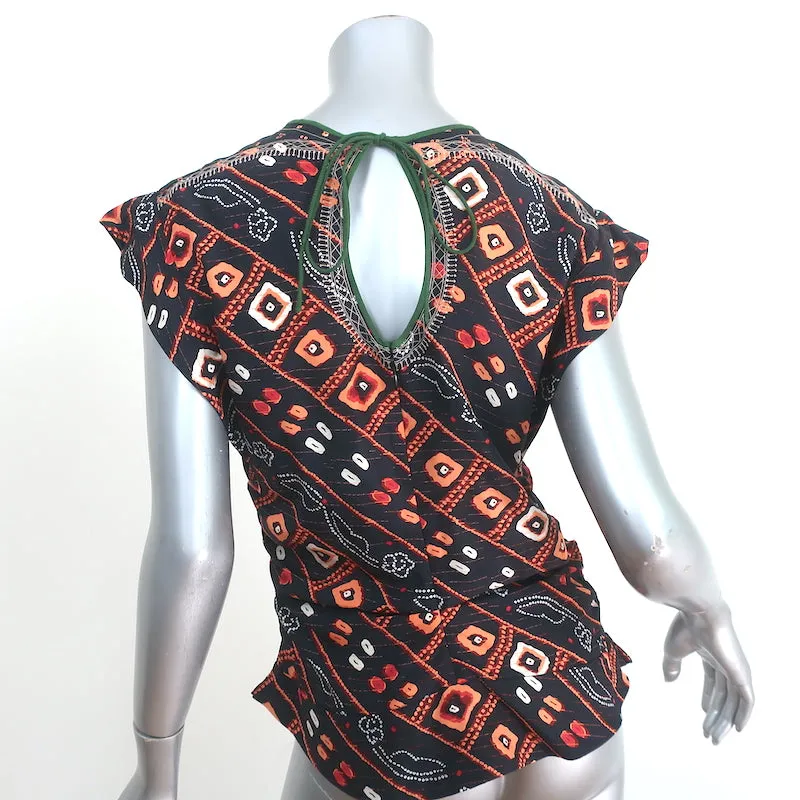 Isabel Marant Blouse Brodée Noire en Soie Imprimée Taille 40 à Nœud dans le Dos