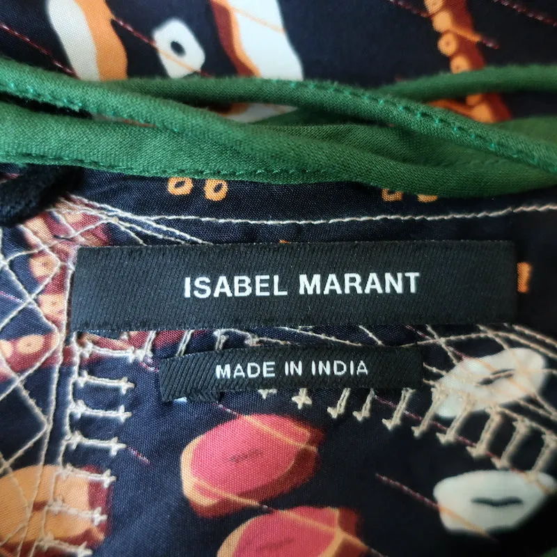 Isabel Marant Blouse Brodée Noire en Soie Imprimée Taille 40 à Nœud dans le Dos