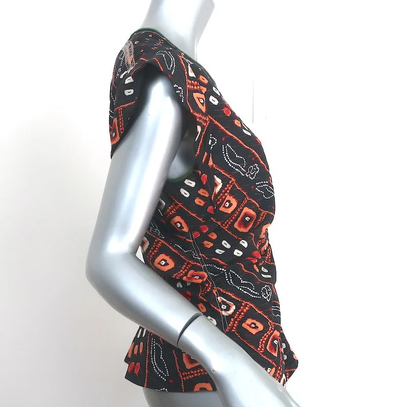 Isabel Marant Blouse Brodée Noire en Soie Imprimée Taille 40 à Nœud dans le Dos