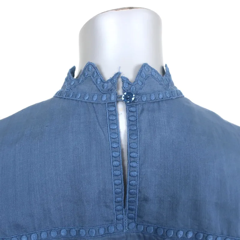 Isabel Marant Blouse Brodée Nust Bleu Ramie Taille 34 Sans Manches