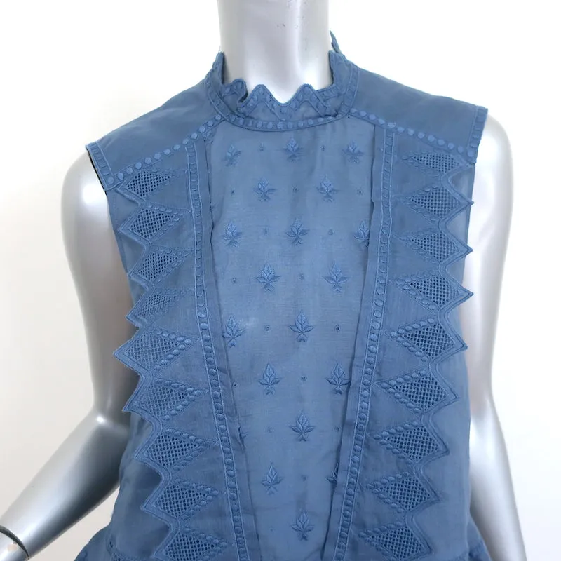 Isabel Marant Blouse Brodée Nust Bleu Ramie Taille 34 Sans Manches
