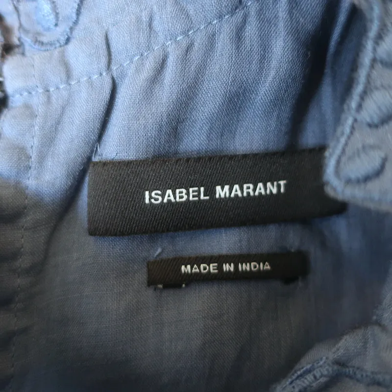 Isabel Marant Blouse Brodée Nust Bleu Ramie Taille 34 Sans Manches
